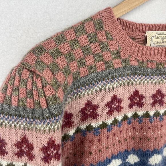 MOUSSIE Sweater 38 CatsWool Blend 70s Susan Brisol Jacquard Floral Jumper VTG HK - Picture 8 of 14